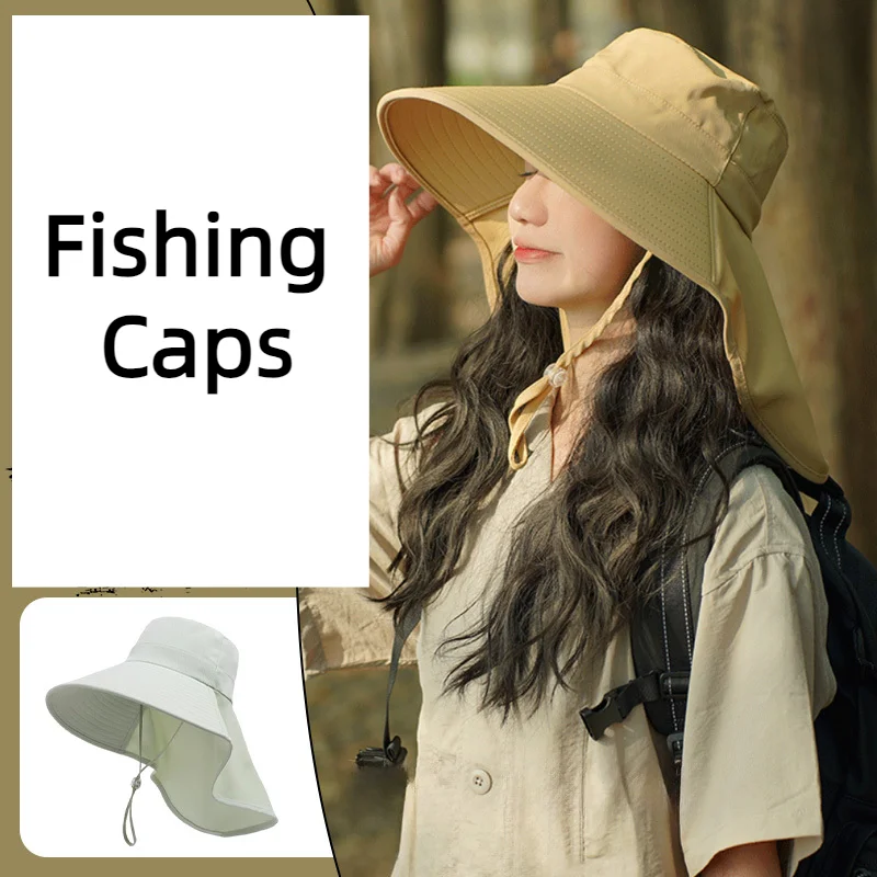 Outdoor Hiking Fishing Cap Summer Quick Drying UV Protection Fisherman Cap Men Bucket Hat Removable Sun Hats Scarf Panama Hat