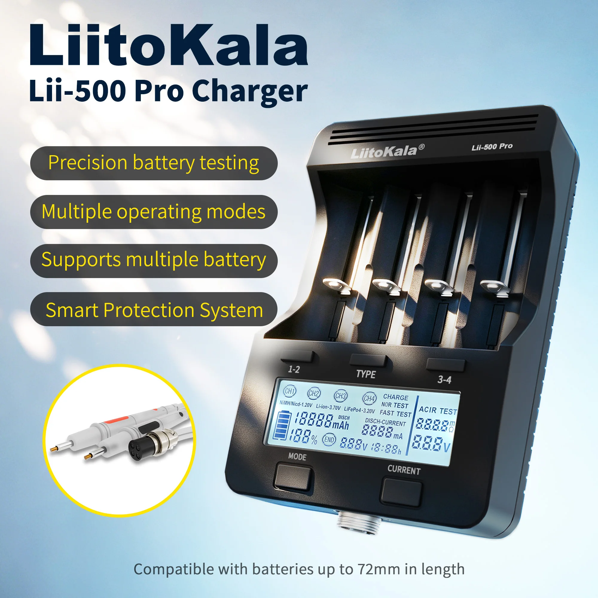 LiitoKala Lii-500 Pro Charger for 18650 26650 Lithium and Nickel Batteries with Capacity Test