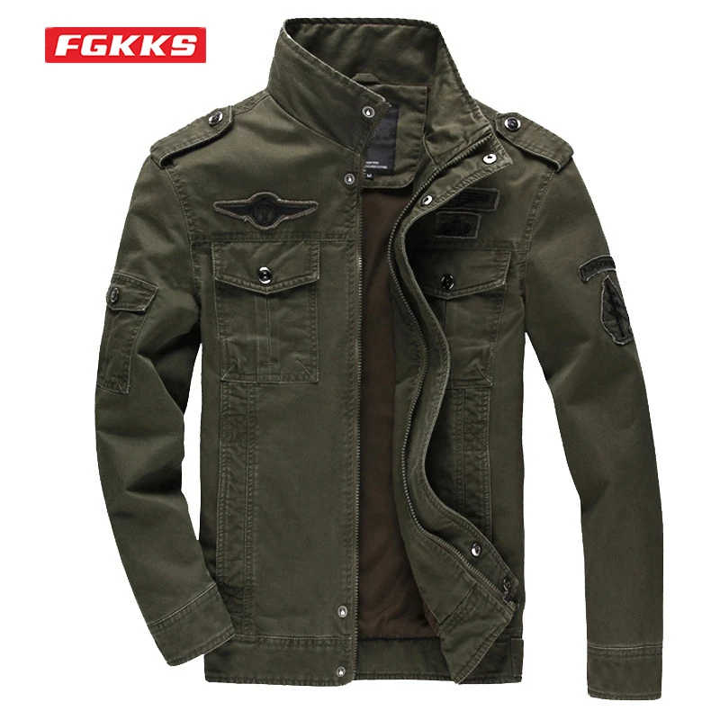 FGKKS 2023 Military Loose Men\'s Jacket New Autumn Casual Cotton Workwear Jacket High-Quality Design Bomber Jackets Male