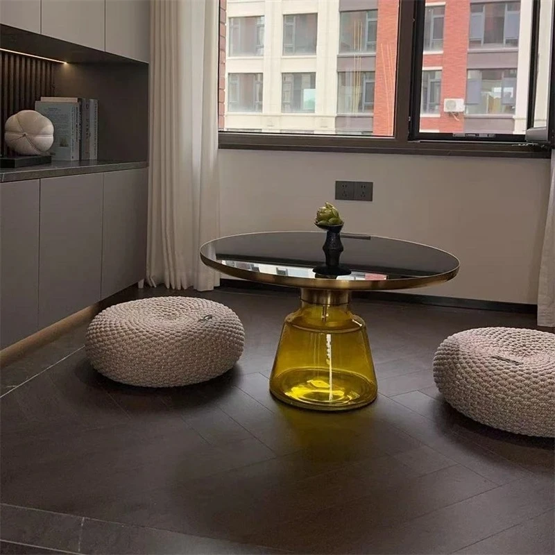 

European Designer Coffee Tables for Living Room Furniture Transparent Glass Corner Side Tables Round Tea Table for Living Room