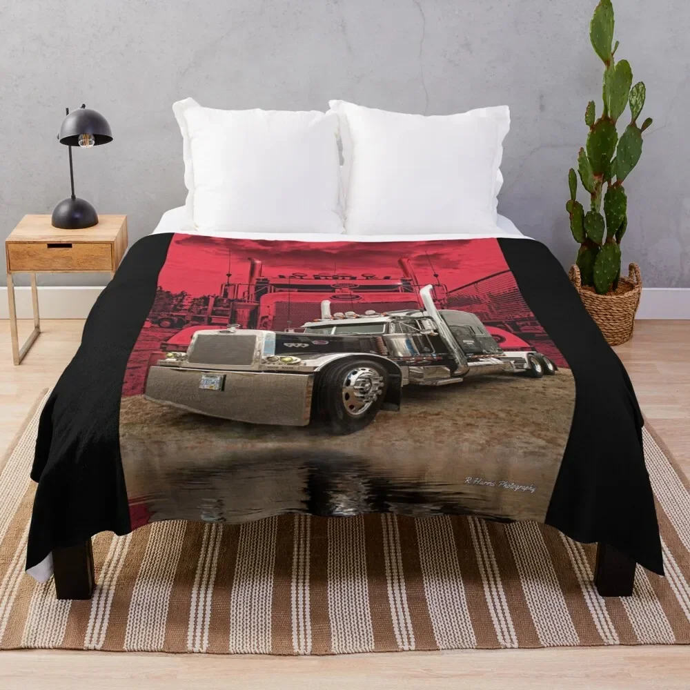 

Peterbilt with Red Peterbilt background Throw Blanket Hair Decorative Throw Custom Multi-Purpose Blankets