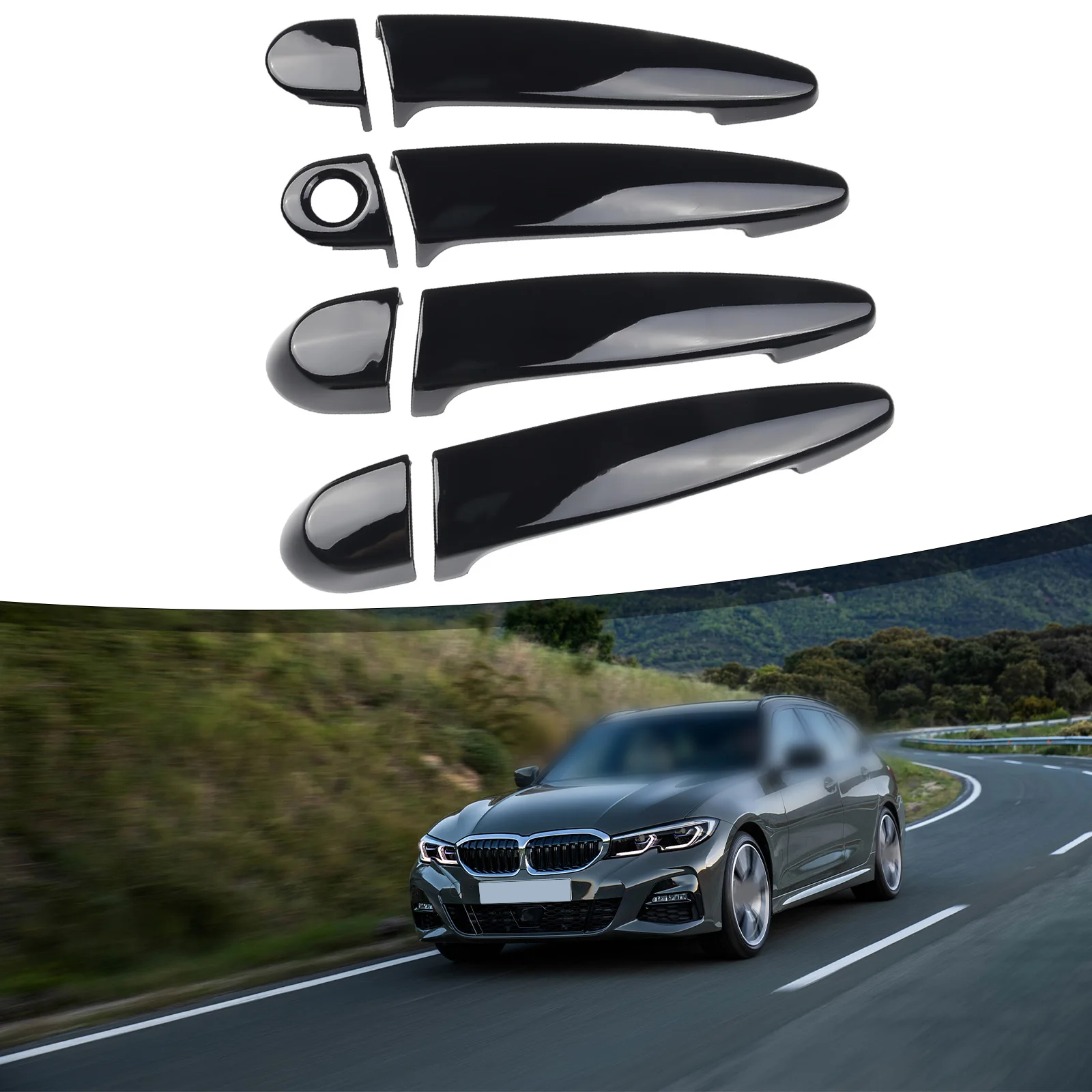 

For BMW E87 E90 E91 E92 E93 F30 X1-x6 4Pcs ABS Carbon Fiber Exterior Door Handle Cover Trim LHD Only Gloss-Black