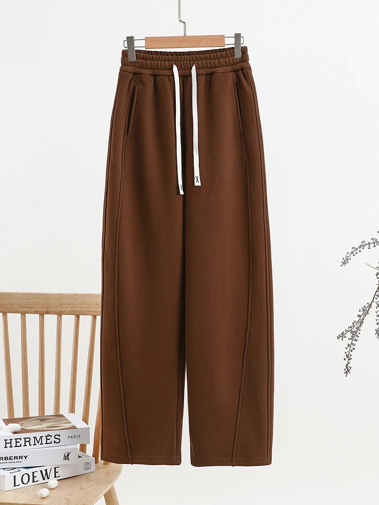 Faionable عارضة Thiened الشتاء المرأة Sweatpants عالية الخصر بنطال ذو قصة أرجل واسعة Dstring السراويل الطويلة كل مباراة لون نقي