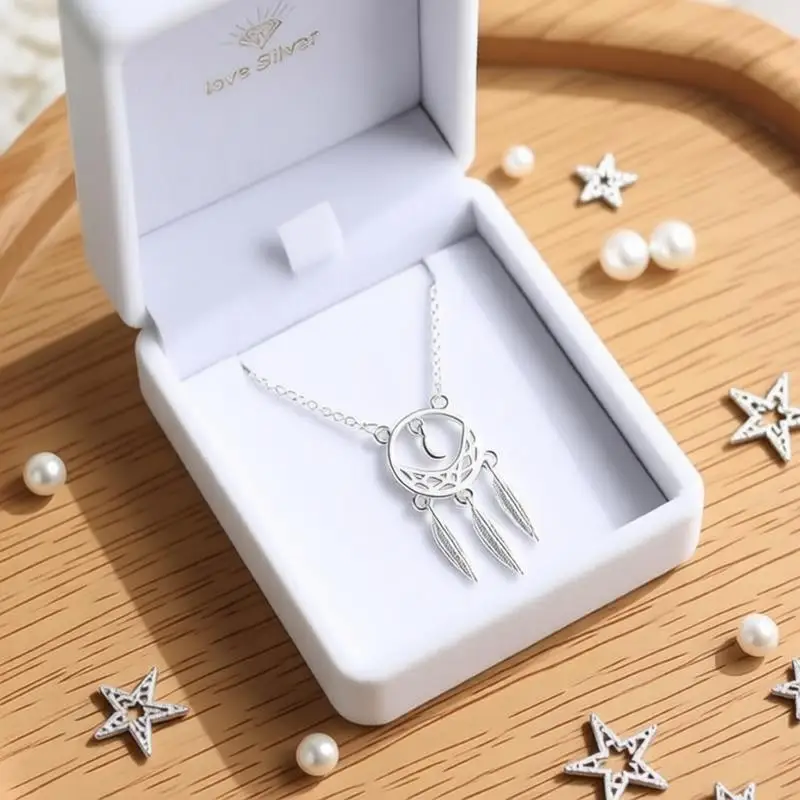 Charm 925 Sterling Silver Tassel Leaf Dream Catcher Pendant Necklaces for Women Girls Engagement Party Jewelry Gift Accessories