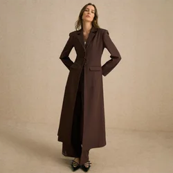 Fashion Burgundy Pants Sets 2 Piece Notch Lapel Single Breasted Long Blazer Suit Chic Casual Daily Women Suits (Coat+Pants)