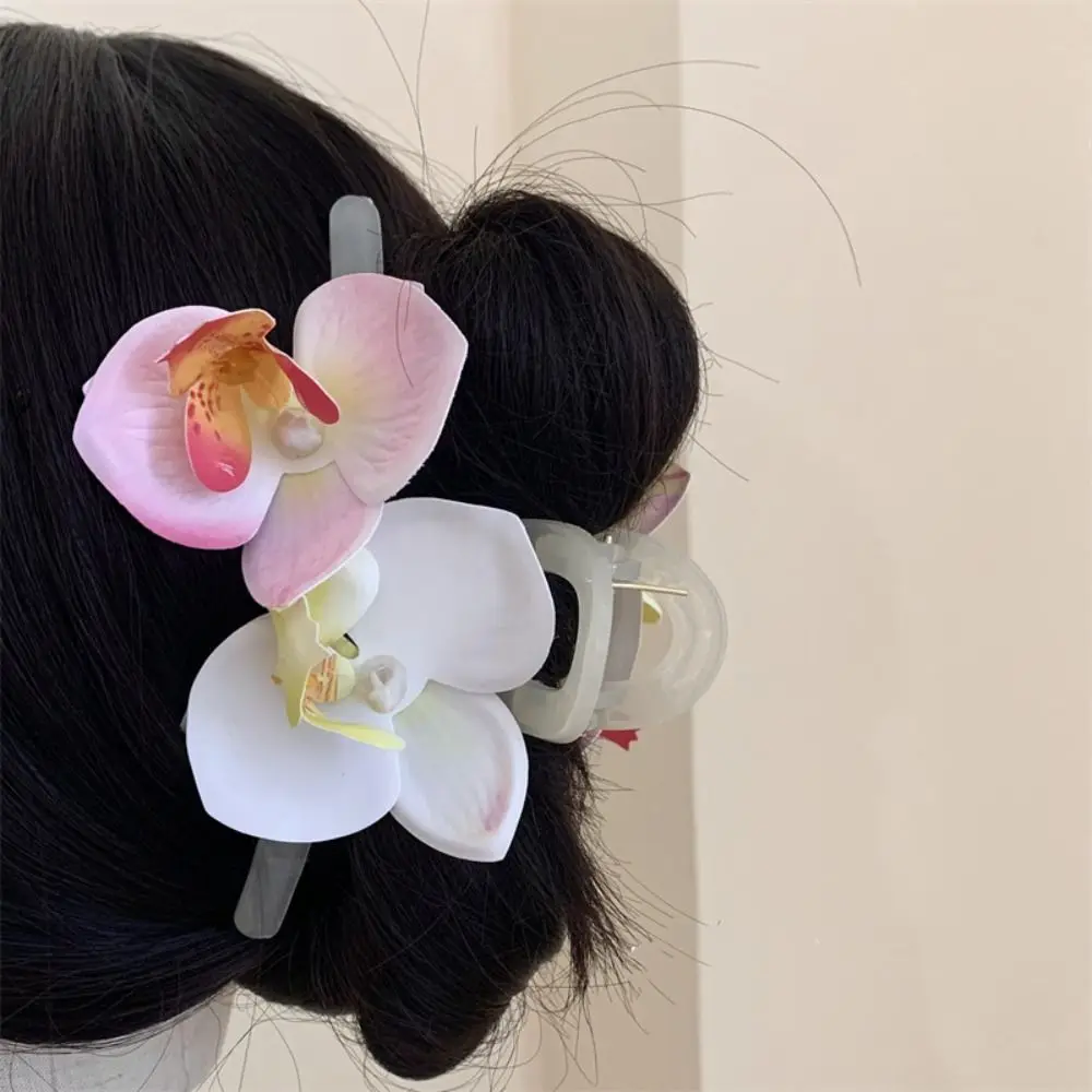 Butterfly Orchid Flower Hair Claw Cloth Bohemia Barrettes Orchid Hair Clip Shark Clip Korean Style Headwear Large Shark Clip