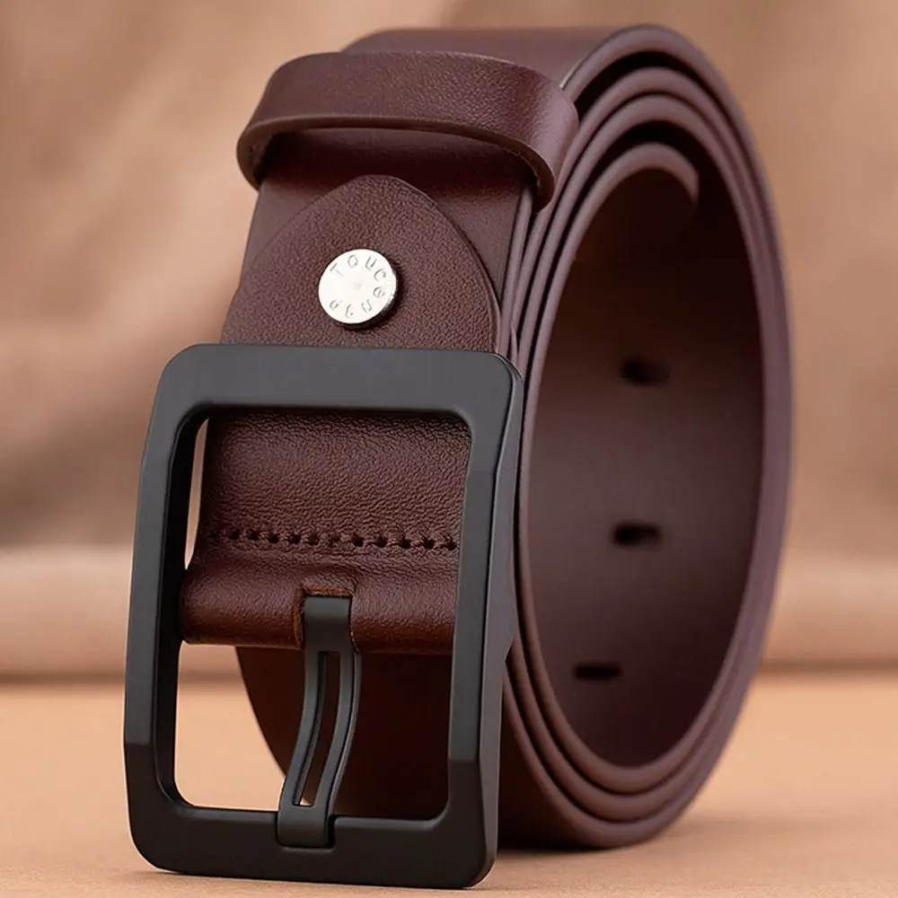 Man Retro Leather Belt Pin Buckle Jeans Black Belt Business Casual Luxury Brand Vintage Strap Waistband