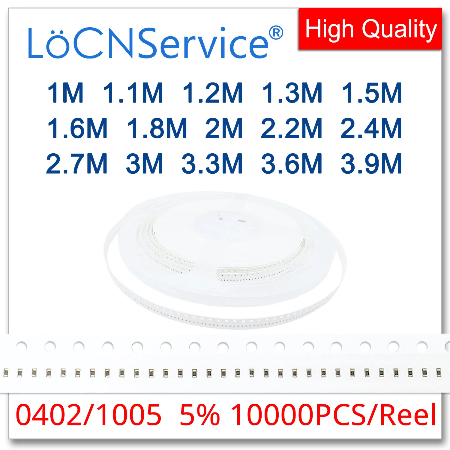 LoCNService 0402 J 5% 10000 قطعة 1M 1.1M 1.2M 1.3M 1.5M 1.6M 1.8M 2M 2.2M 2.4M 2.7M 3M 3.3M 3.6M 3.9M smd 1005 المقاوم 1M 1M1 أوم