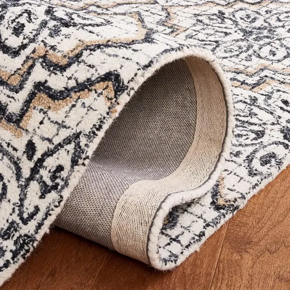 Large 8x10 Abstract Wool Area Rug - Ivory & Navy, Perfect for Living Room, Bedroom, Office, Dining Area - view 6