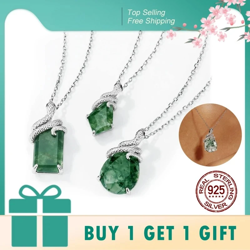 

100% серебро 925 пробы, змея, натуральный 7*11 мм, кулон из мохового агата, ожерелье для женщин, обручальное животное, лес, ювелирные изделия, подарок, оптовая продажа