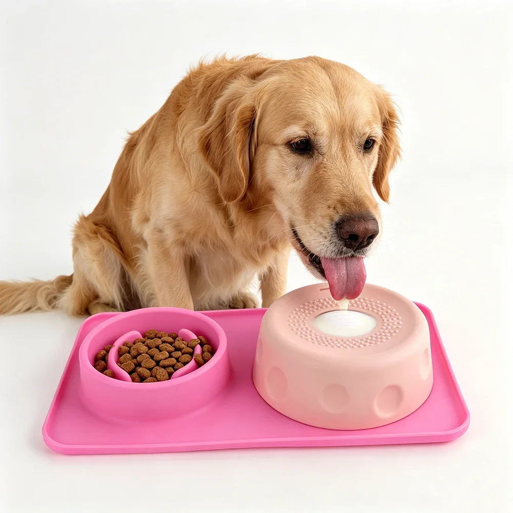 

2-in-1 Silicone Slow Feeder Dog Bowl Lick Mat Anti-Slip Anti-Choking Pet Feeding With Lick Pad Non-Slip Interactive Dog Feed Toy