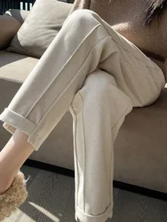 High-waisted Tweed Straight Pants 2026 Autumn/Winter New Women' S Pants Loose Casual Herringbone Warm Thickened Cropped Pants