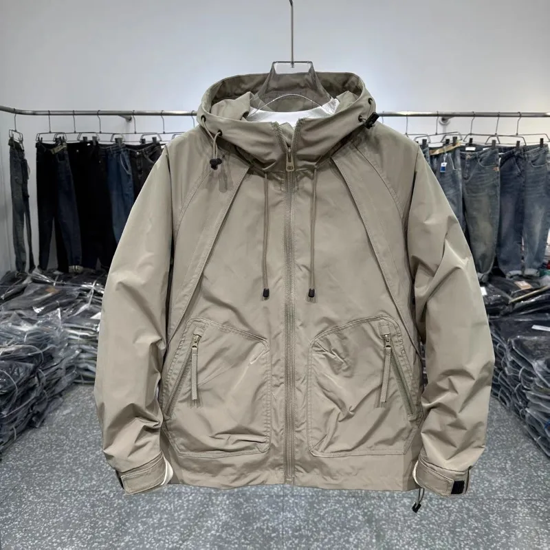 

Hooded Jacket Men's Spring Autumn New Simple Loose Windproof Outdoor Zipper Pockets Solid Color Long Sleeves Jackets Coat