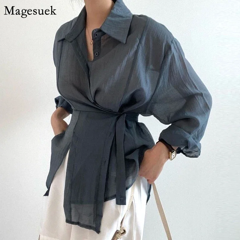 

Irregular White Sunscreen Shirt Chic Loose Long Sleeve Blouse Women Clothing Ladies 2024 Fashion Casual Button Shirts Tops 15674