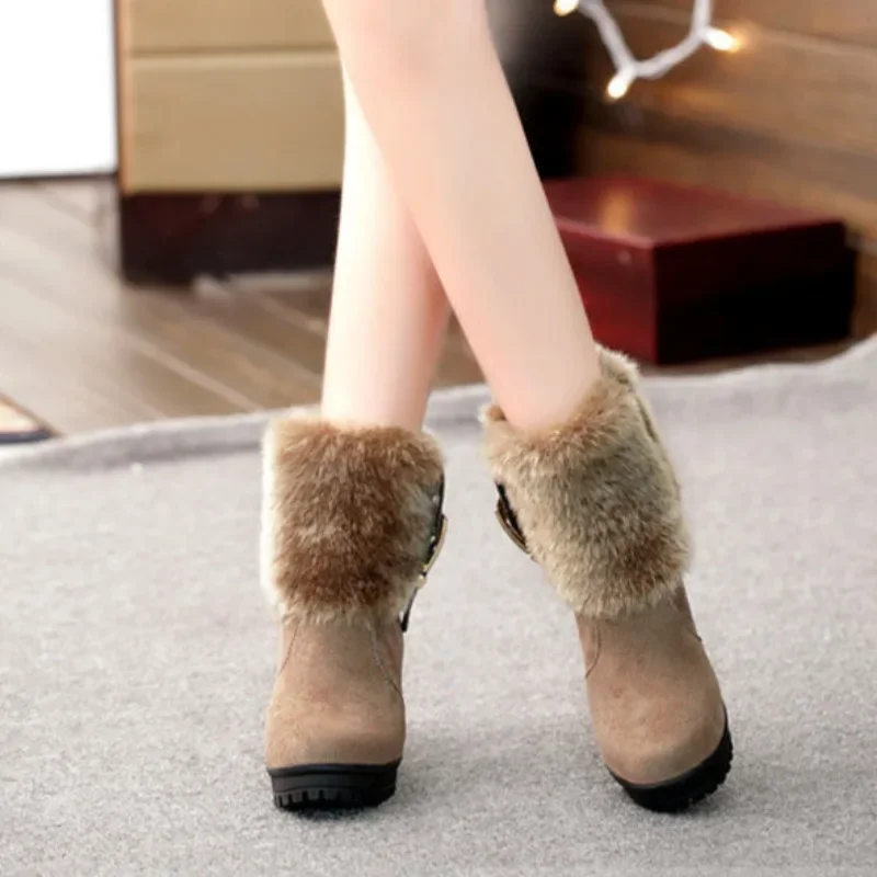 Plus Warm Padded Woman Shoes High Heels Elegant Heeled Snow Boots for Women Large Size Winter Footwear Designer Luxury Pu Boot