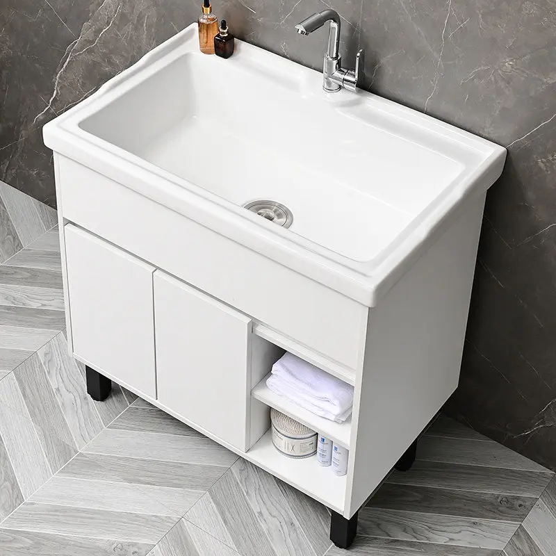 Solid wood laundry cabinet ceramic laundry pool basin bathroom cabinet basin wash basin toilet waterproof and moisture-proof