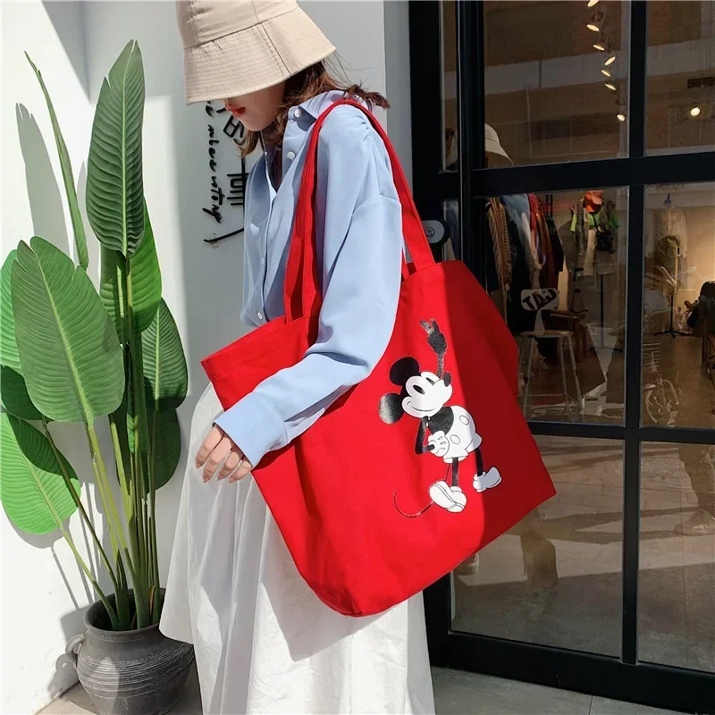 cartoon lady shoulder bag High capacity mickey mouse canves handbag cartoon shopping bag Disney big bag