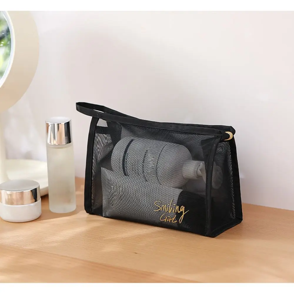 1/5Pcs Black Women Mesh Cosmetic Bag Travel Organizer Large Capacity Portable Toiletry Bags Makeup Pouch