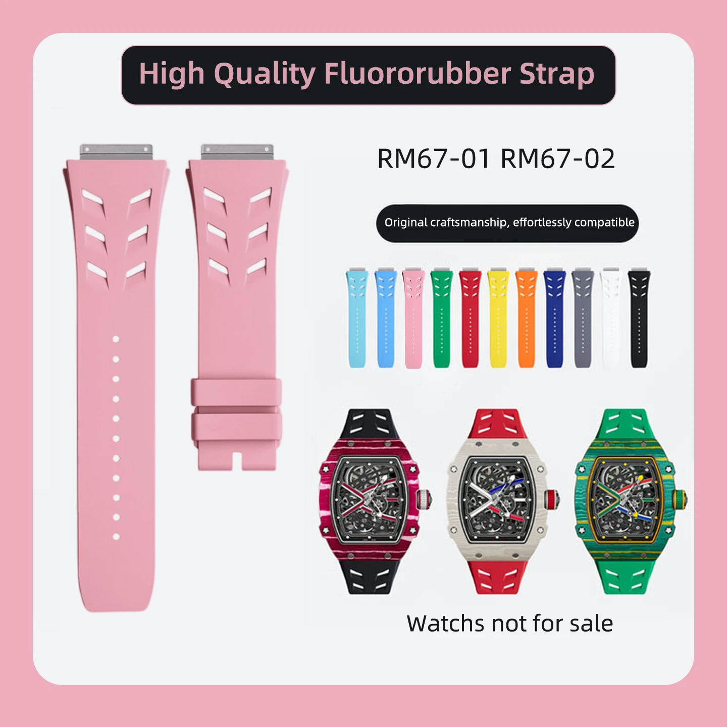 

Ремешок RM67 FKM для мужских часов Richard Miller, мягкий резиновый ремешок RM67-02 RM67-01, складная пряжка из нержавеющей стали/титана