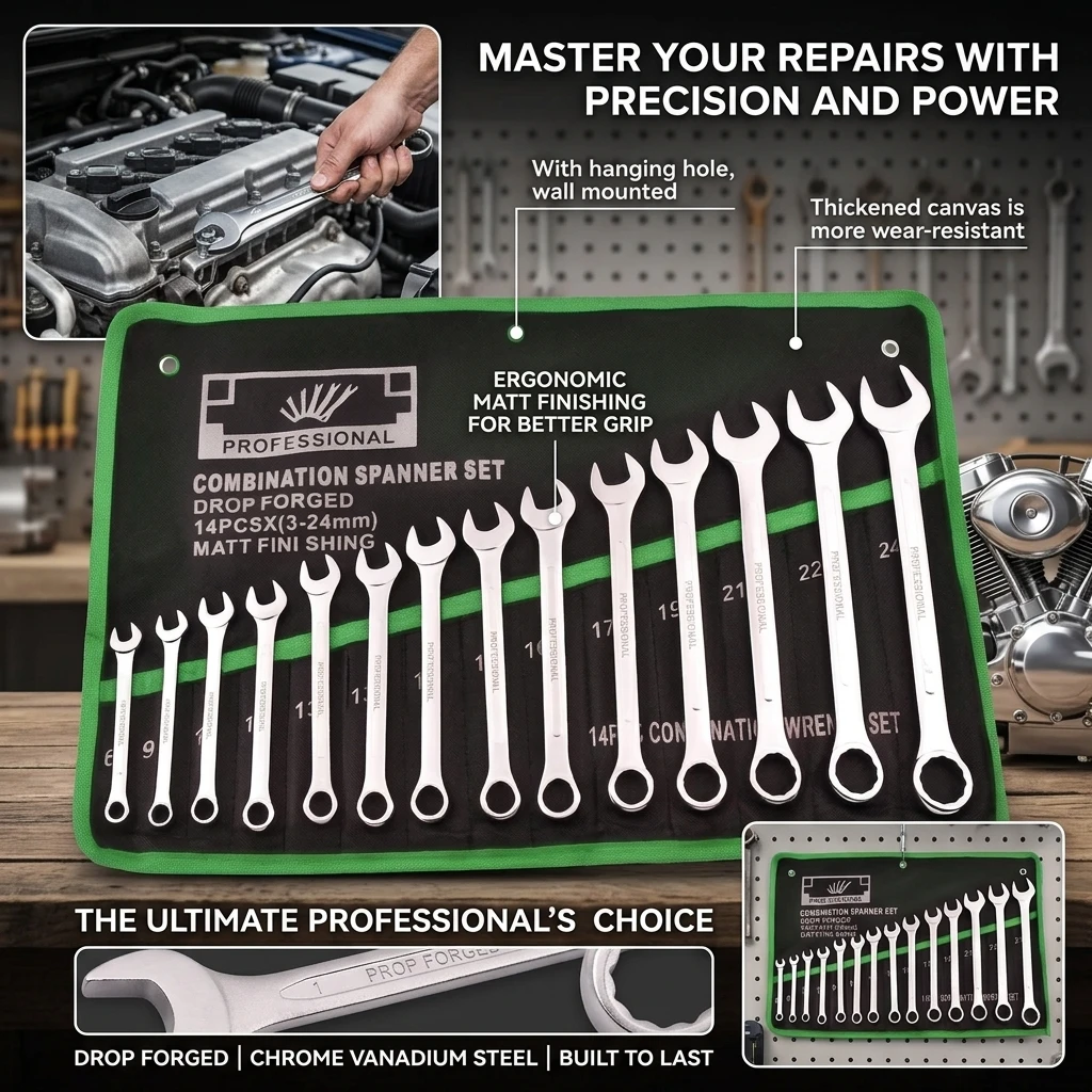 14-Pocket Tool Organizer Roll Portable Wrench Organizer Pouch Bag Durable Foldable Spanner Hardware Hand Tools Organization