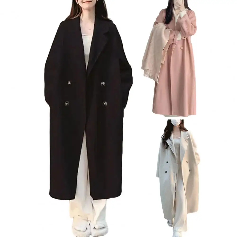 Warm Women Outerwear Thickened Windproof Warm Women's Double-breasted Trench Coat with Lapel Pockets Long Sleeves Mid Length