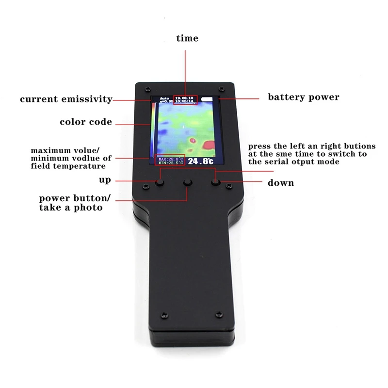 MLX90640 2.4 Inch 32 X 24 Infrared Thermal Imager Handheld Thermograph Thermal Infrared Temperature Sensor Black