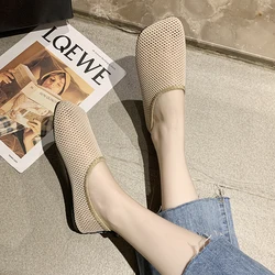 2022 Women's Flat Shoes Breathable Mesh Women Shoes Summer Square Head Women Shoes Large Size Shoes Female