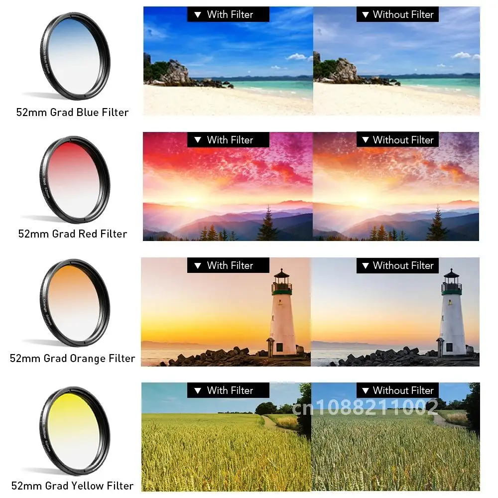 APEXEL 52mm 7in1 Gradual Filter Lens Kit CPL Star Gradient Red Yellow Blue Camera Filters Phone Lens For all smartphones 52UV-G