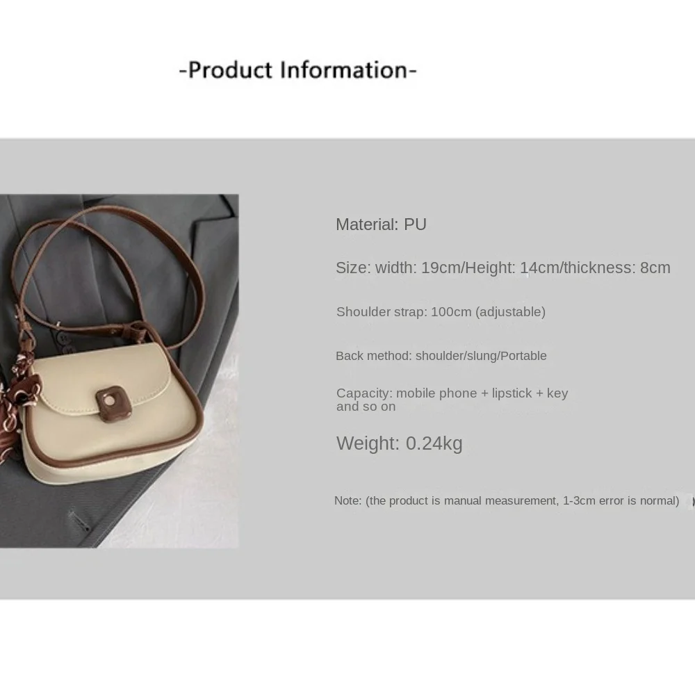 Retro Large Capacity Silk Scarf Crossbody Bag PU Contrasting Color Single Shoulder Bag Lightweight Saddle Bag Women's