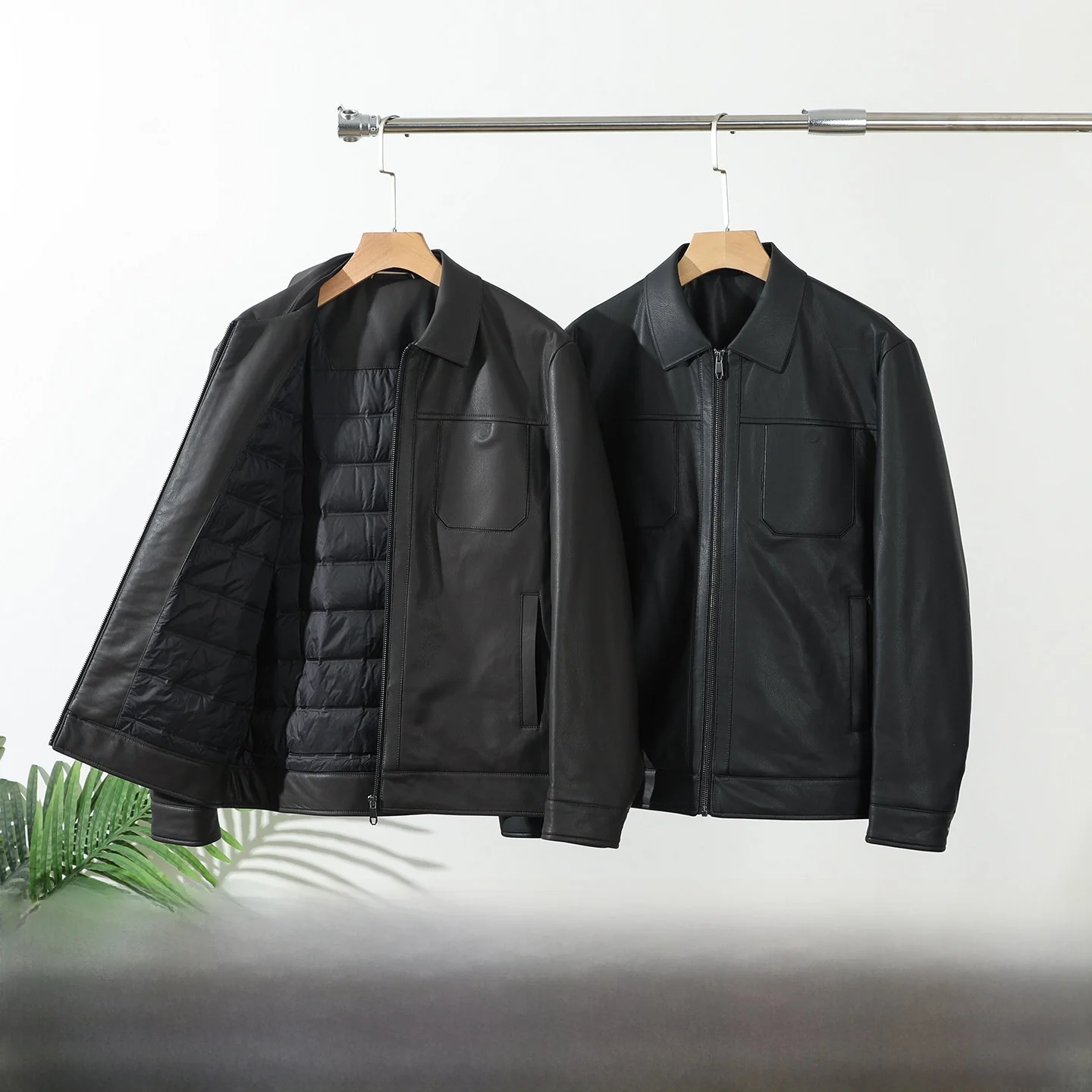 

Men's Biker Sle Jaet Ultra Synthetic Leather Goose down Filling 85% Autumn Winter Warm Casual Faion Zipper Closure Coat