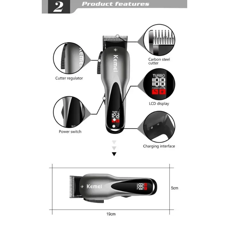 طقم مقص شعر للرجال قابل لإعادة الشحن من Kemei ، مقص حلاقة ، مشط حد ، جودة عالية ، بيع بالجملة ، من Kemei