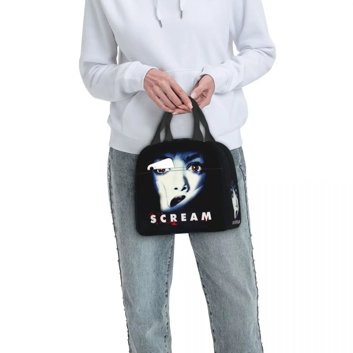 Halloween Horror Movie Scream Lunch Bag Women Thermal Warm Cooler Insulated Lunch Box for Student School Picnic Food Tote Bags