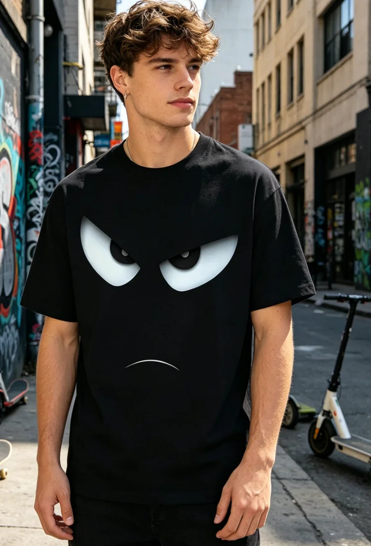 Men's Big & Tall Graphic T-Shirt Bold Angry Eye Stretch Fabric Casual & Athletic WearTee Non-See-Through Fabric Summer Shirt