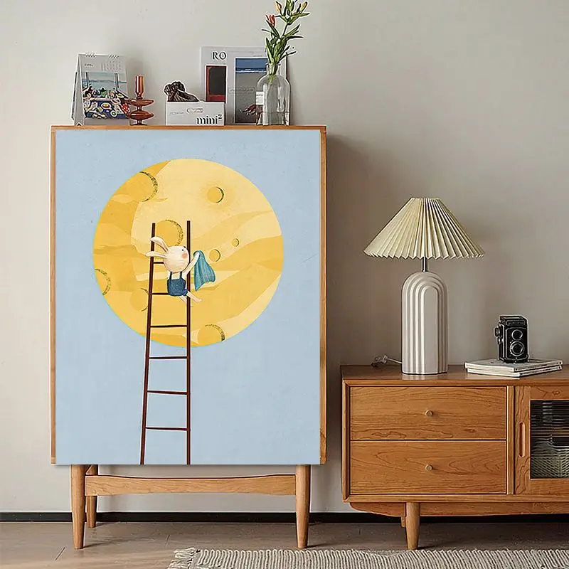 VIKAMA Nordic Cartoon Cabinet Curtain Punch Free Self Adhesive Giraffe Rabbit Print Kids Toy Storage Closet Screen Home Decor