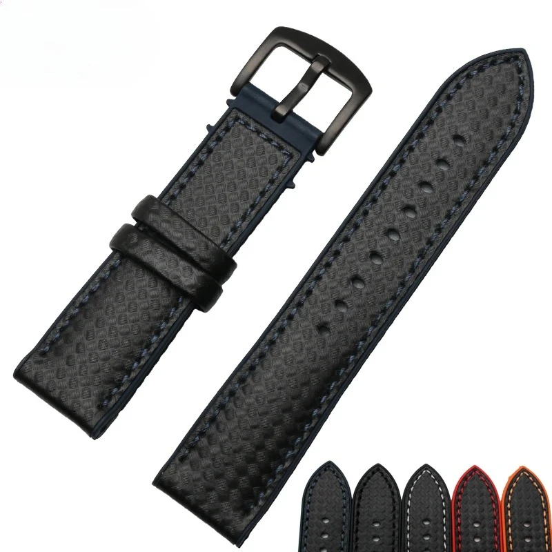 本革ストラップカーボンファイバー時計ブレスレット 20 22 23 ミリメートル 24 ミリメートルゴム底防水時計ストラップファッション腕時計バンド