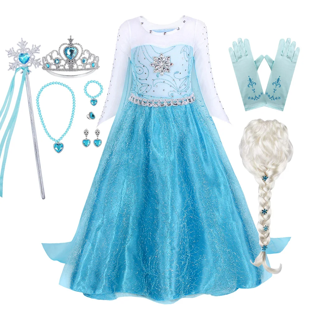 

Girls Costume Elsa Snow Queen Princess Dress Halloween For 2-10 Years Kids Carnival Children Birthday Party Dress