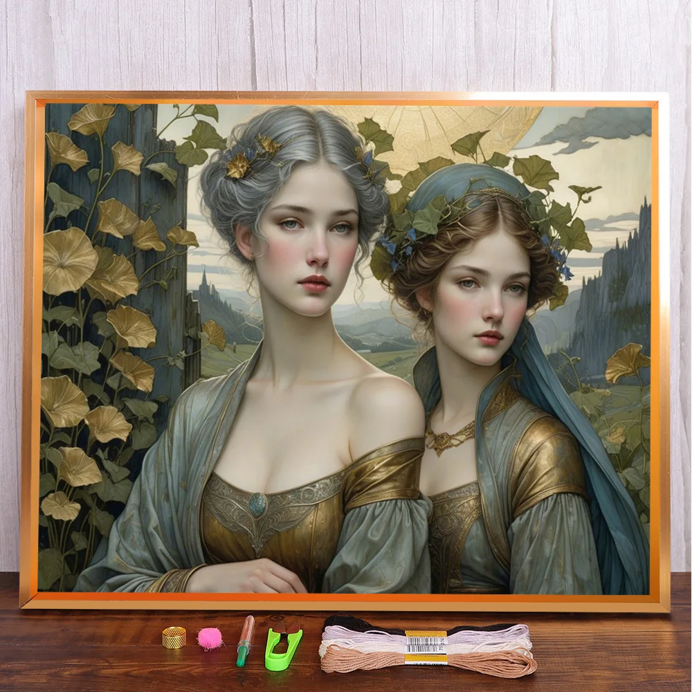 

Portrait Girl Printed Water-Soluble Canvas Cross Stitch Set Embroidery Craft Painting Handmade Knitting Mulina For Adults Design