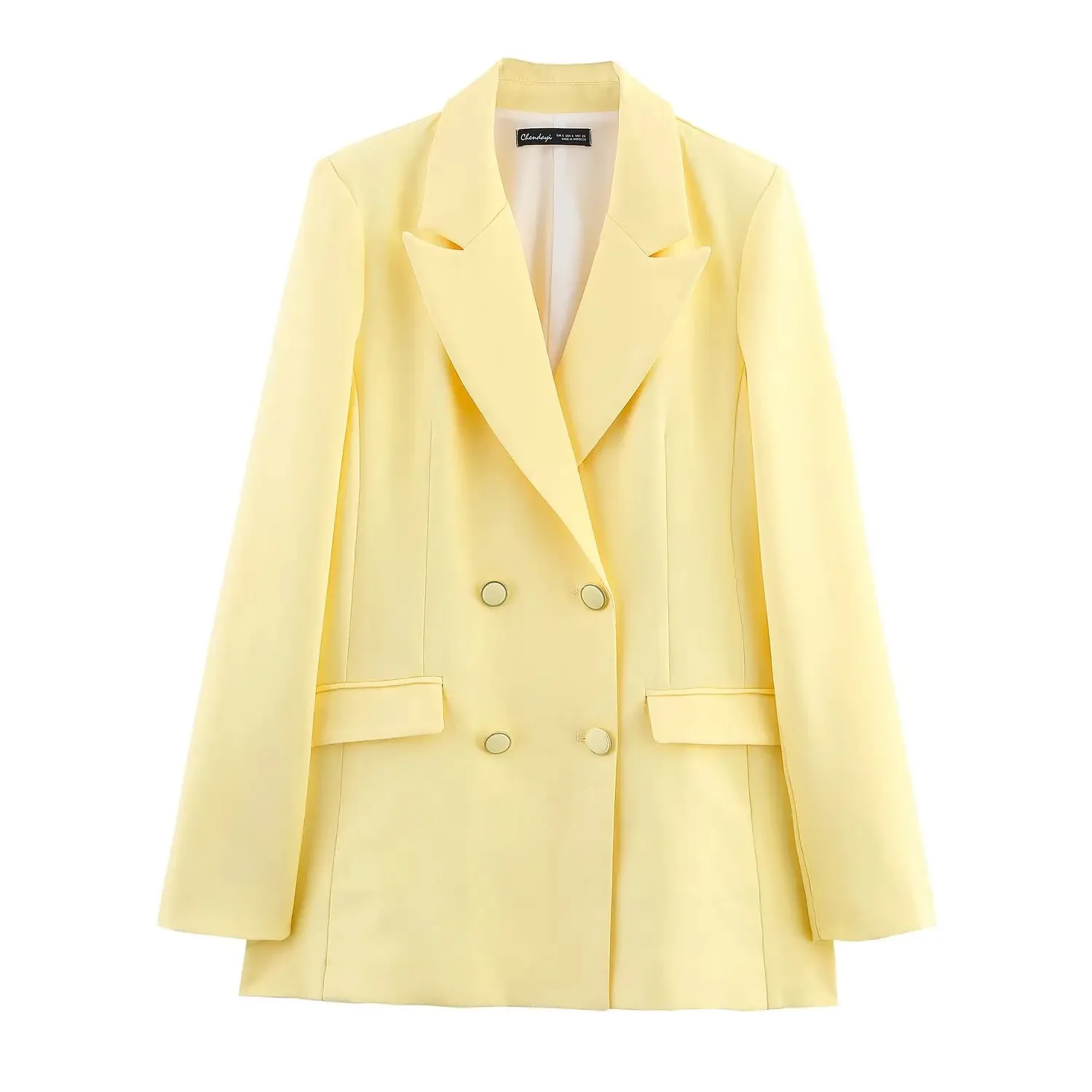 سترة KONDALA عتيقة باللون الأصفر الزبدي كبيرة الحجم بأزرار مزدوجة ورقبة على شكل V سترات فضفاضة موضة 2025 ملابس خارجية أنيقة للربيع والصيف