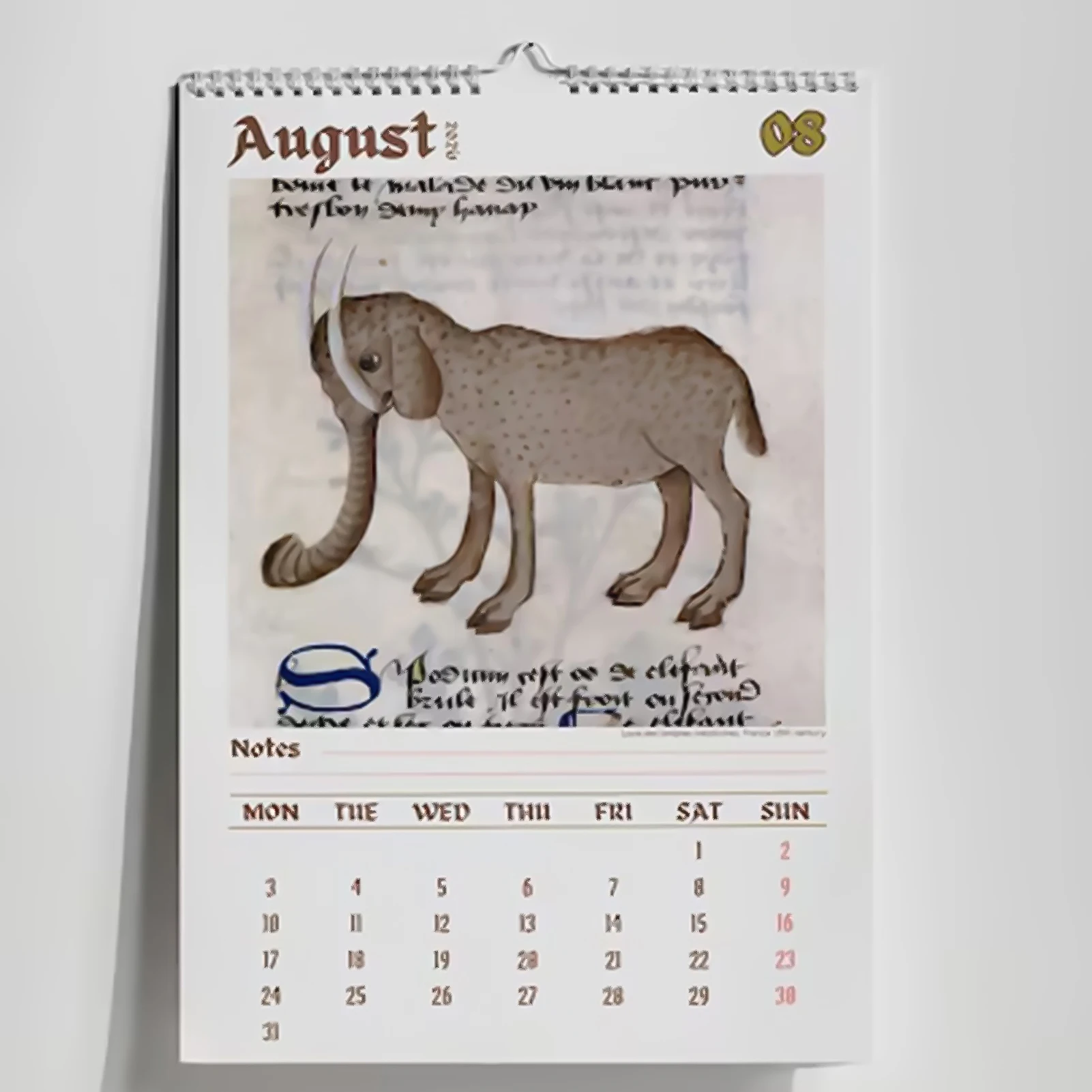 2026 Wall Calendar with Medieval Animal Theme Ugly Style Humorous Illustration Design for Office Home Decor and Gift Use