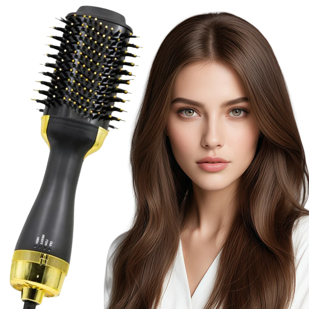 Multi-in-One-Galvanik-Haartrocknerbürste und vollerer, einstufiger Haartrockner, geeignet für glattes und lockiges Haar