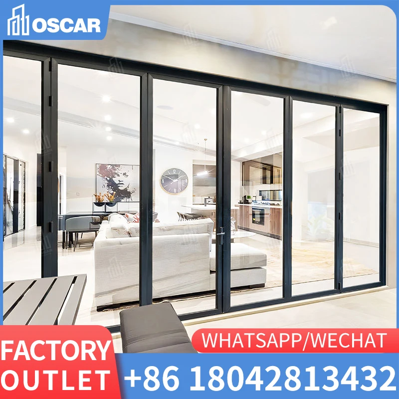 Most Popular Thermal Break aluminum doors Sound Proof Double Glazed Heavy Duty Multi Panel Bi Folding Doors