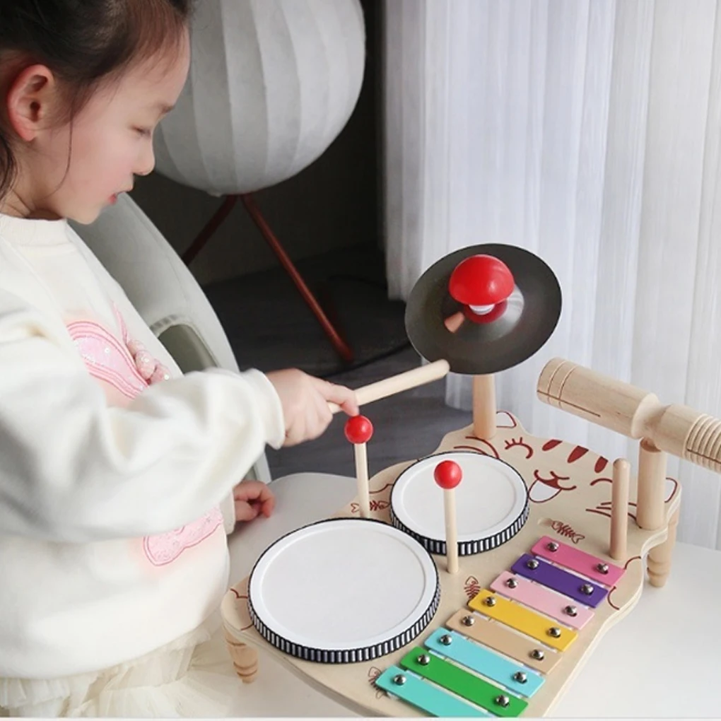 Wooden Colorful  Baby Drum Set Musical Instrument Percussion Toys 8-tone Xylophone Piano Preschool Rhythm Educational Toy
