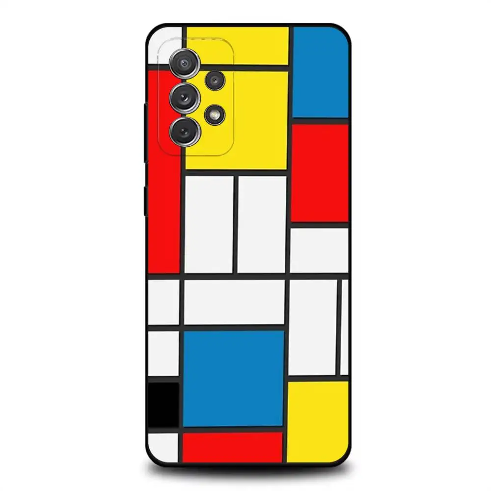 حافظة هاتف تجريدية P-Piet Mondrian لهاتف سامسونج S 25,24,23,22,30,21,10,9,Ultra,Plus,Lite,FE,4,5G حافظة ناعمة سوداء