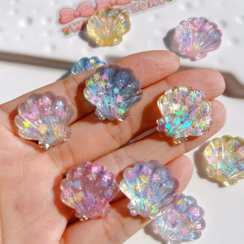 10Pcs Kawaii Transparent Sea Shell Resin DIY Shoes Hat Icebox Barrette Mobile Phone Case Scrapbook Cream Glue Flat Back Resin