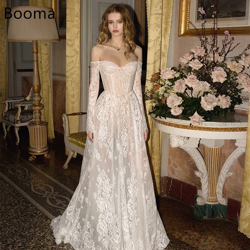 

Booma A-Line Off The Shoulder Flower Lace Elegant Wedding Dresses Floor-Length Brides Gown Custom Made 2025