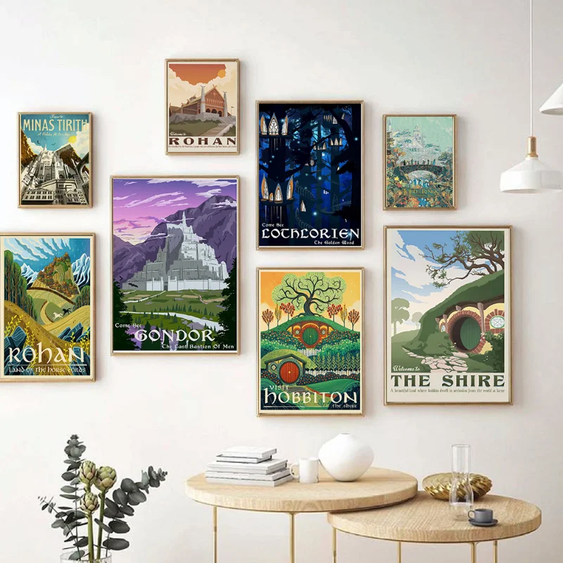 Tolkien Travel Wall Art Canvas Painting Middle Earth Landscape LOTR Poster Vintage Movie Prints Pictures Living Room Home Decor