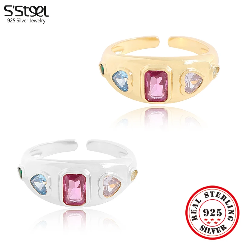 

S'STEEL 925 Sterling Silver Rainbow Zircon Resizable Rings For Women Ringe Best Sellers 2023 Products Accessories Fine Jewelry