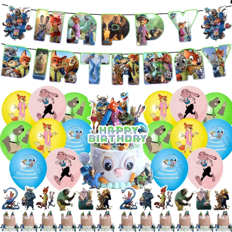 Zootopia 2 زينة حفلة عيد الميلاد تحت عنوان Zootopia 2 بالونات كعكة القبعات العالية