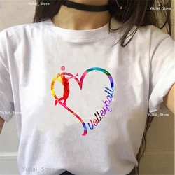 Watercolor Love Volleyball Print T Shirt Girls Triathlon Infinity Gymnastics Heartbeat Tshirt Women Summer Tops Tee Shirt Femme