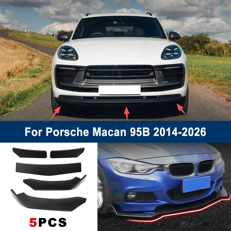 

Adjustable 5Pcs Sectional Front Spoiler Lip For Porsche Macan 95B 2014-2026 Front Bumper Splitter Car Exterior Sport Body Kit